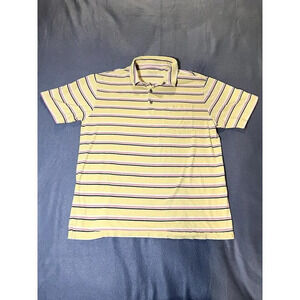 Patagonia Men’s Yellow White Striped Organic Cotton Polo Shirt Size Medium Golf‎